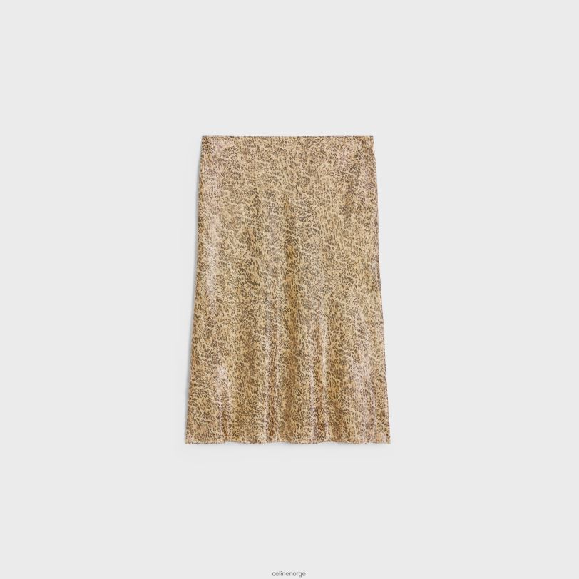 CELINE kvinner hobble skjørt i silke georgette V0PT6660 klær leopard/argent