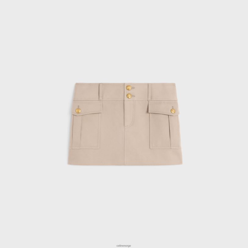 CELINE kvinner militærtrapeskjørt i diagonal ull V0PT6816 klær britisk beige
