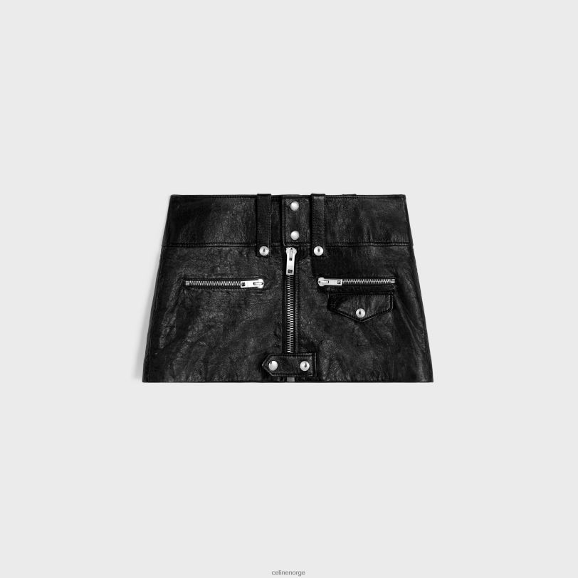 CELINE kvinner miniskjørt i mykt lammeskinn V0PT6556 klær svart