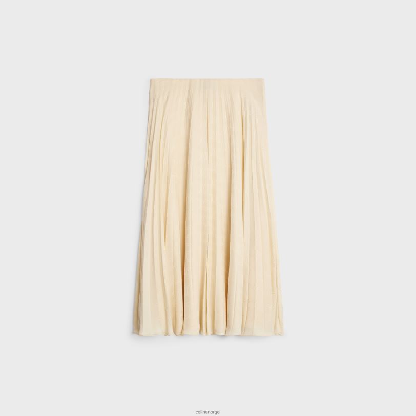 CELINE kvinner plissert midiskjørt i silkejacquard V0PT6812 klær metall blank