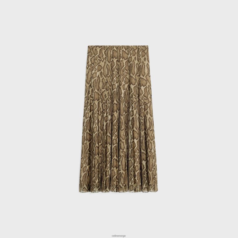 CELINE kvinner plissert skjørt i silke georgette V0PT6809 klær khaki/brun