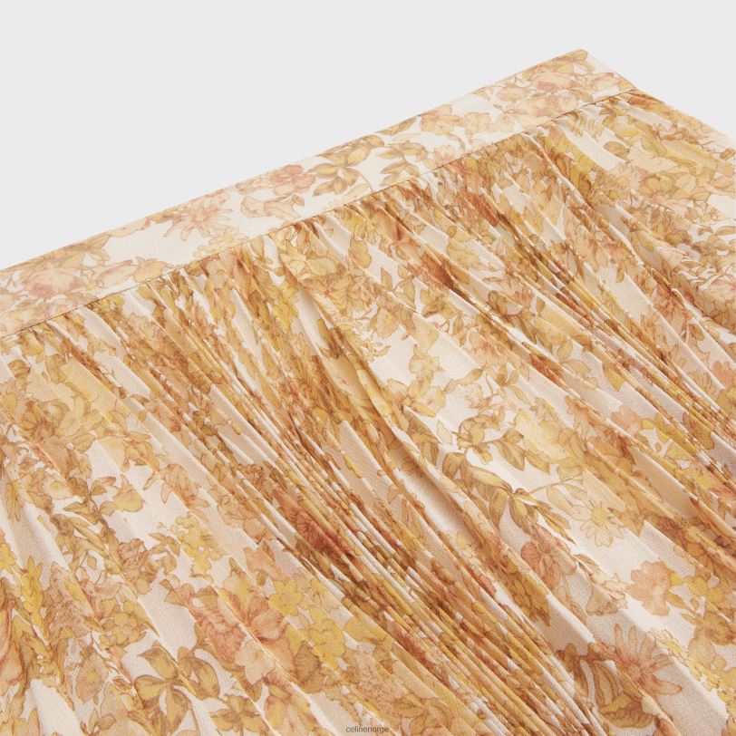 CELINE kvinner skjørt med sunburst folder i silke georgette V0PT6587 klær ecru/jaune