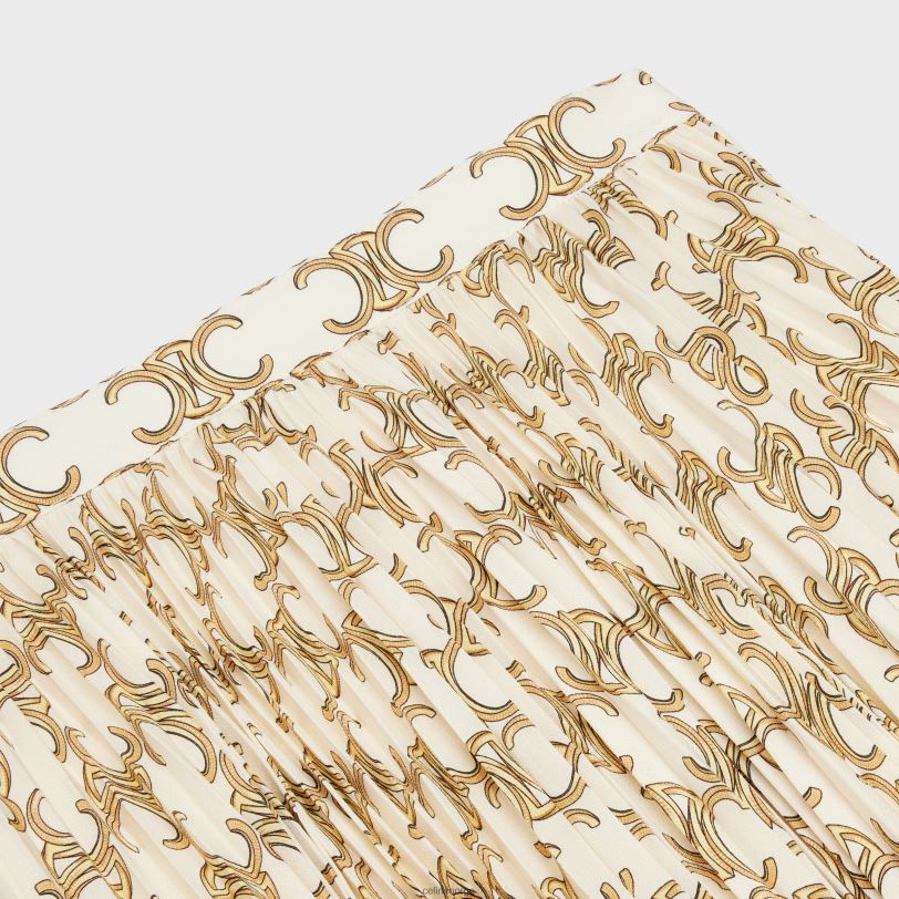 CELINE kvinner solplissert skjørt i crepe de chine V0PT6811 klær krem/eller