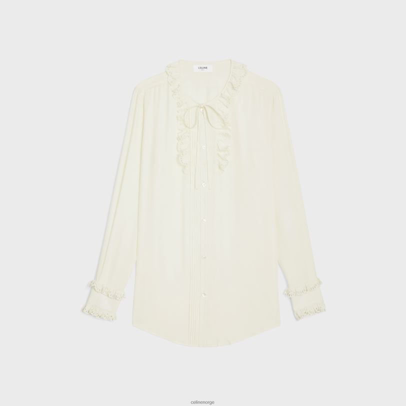 CELINE kvinner Romy-skjorte i silkecrepe og acetat V0PT6828 klær elfenbein