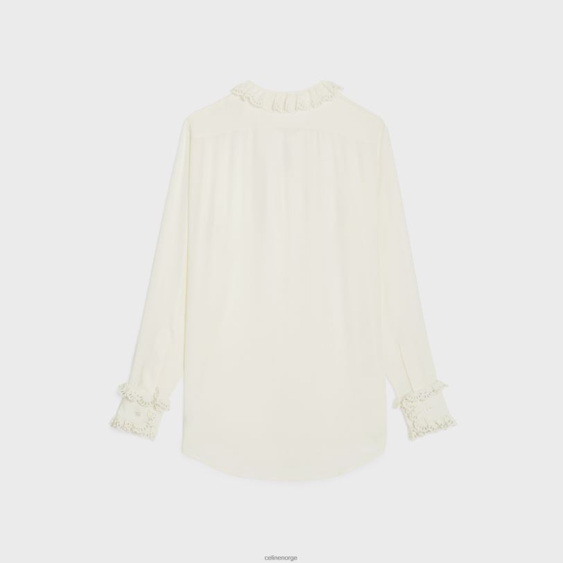 CELINE kvinner Romy-skjorte i silkecrepe og acetat V0PT6828 klær elfenbein