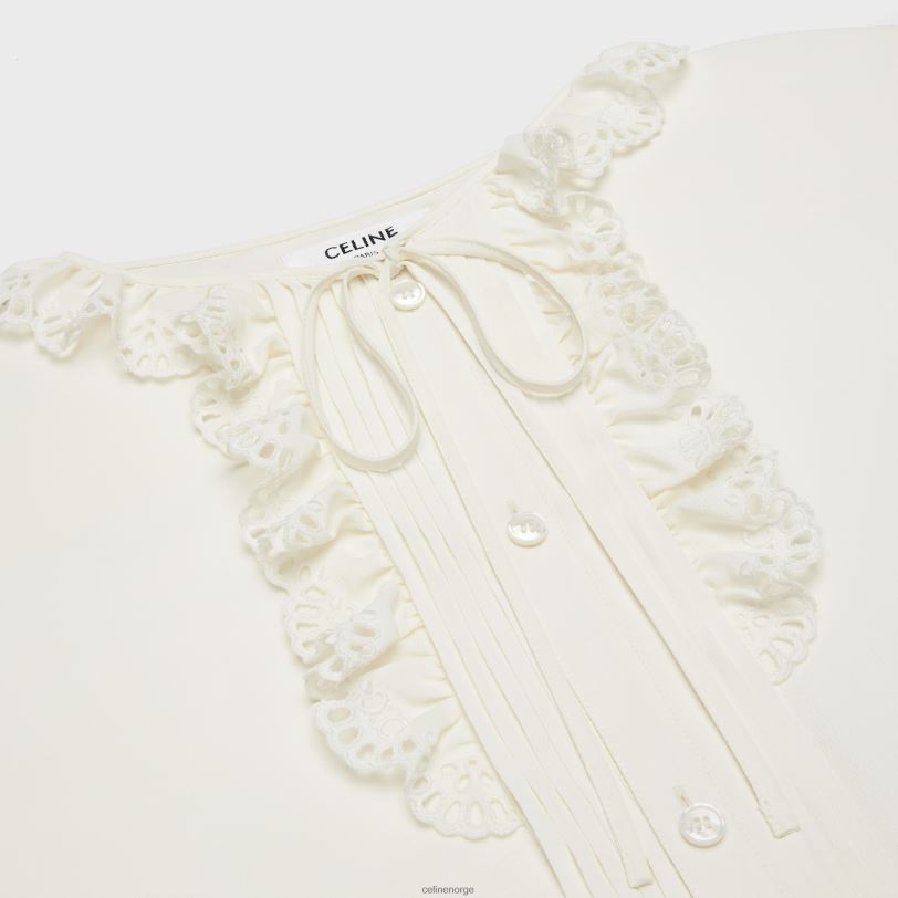 CELINE kvinner Romy-skjorte i silkecrepe og acetat V0PT6828 klær elfenbein