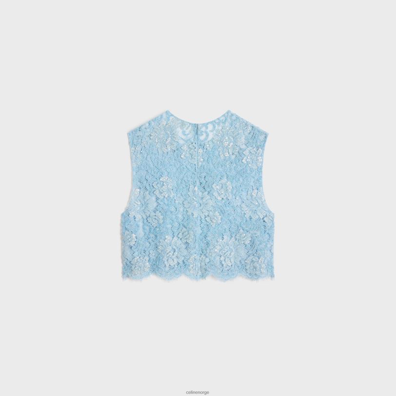 CELINE kvinner brodert crop topp i blonder V0PT6581 klær baby blå