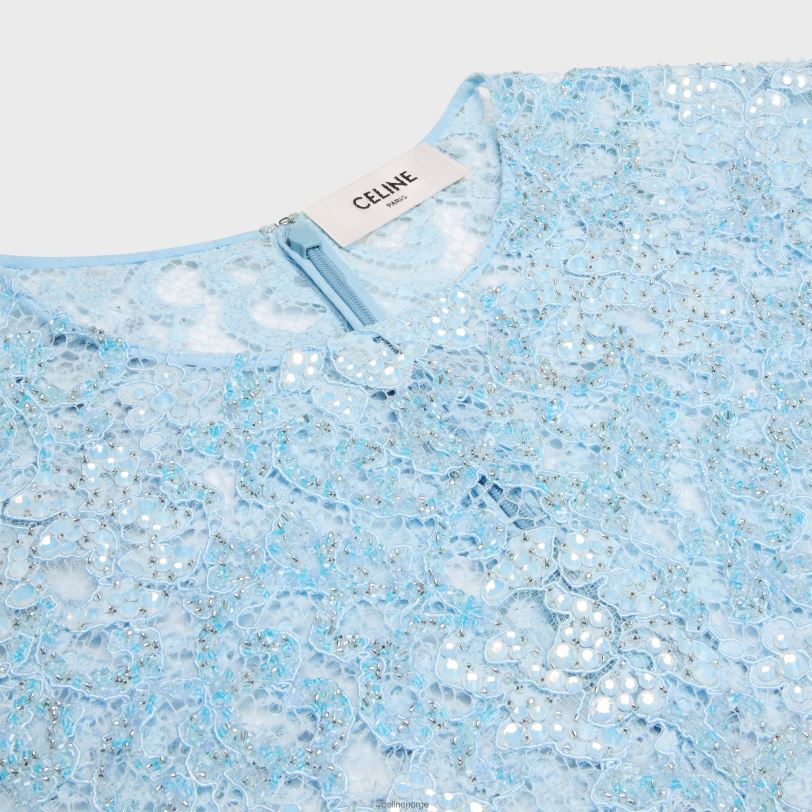 CELINE kvinner brodert crop topp i blonder V0PT6581 klær baby blå