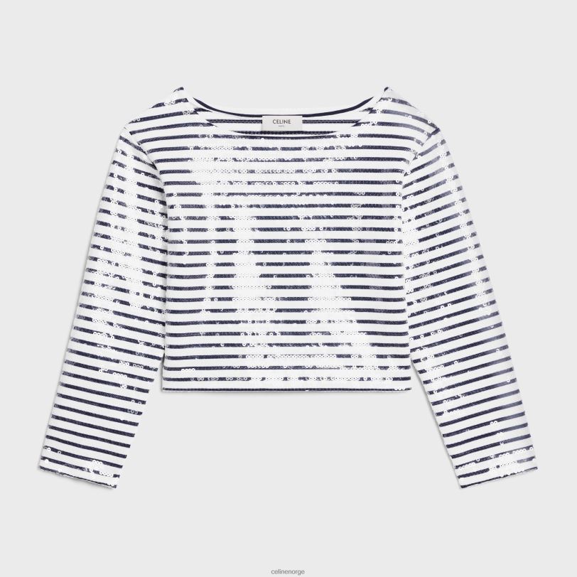 CELINE kvinner brodert mariniere i bomullsjersey V0PT6846 klær off white/marine