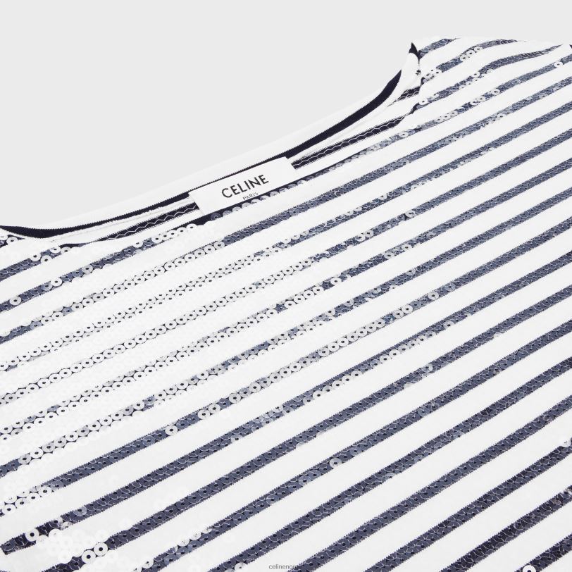 CELINE kvinner brodert mariniere i bomullsjersey V0PT6846 klær off white/marine