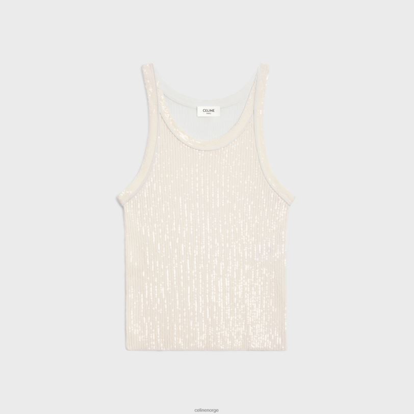 CELINE kvinner brodert tank topp i ribbet silke V0PT6570 klær off white