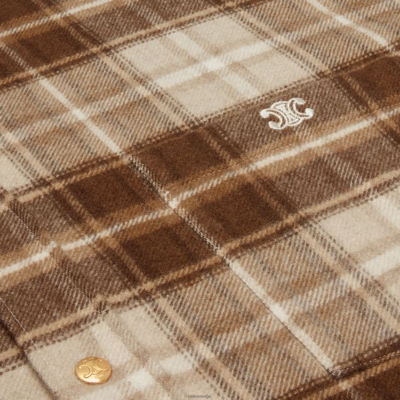 CELINE kvinner cropped skjorte i rutete kashmir V0PT6833 klær beige/kamel/brun