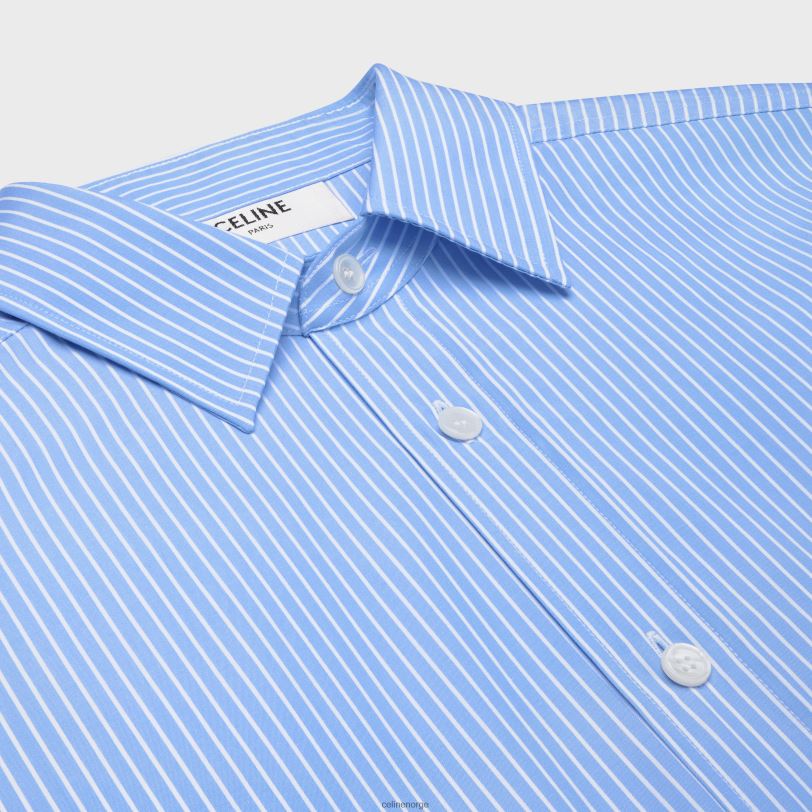 CELINE kvinner cropped skjorte i stripete bomullspoplin V0PT6835 klær ciel/blanc