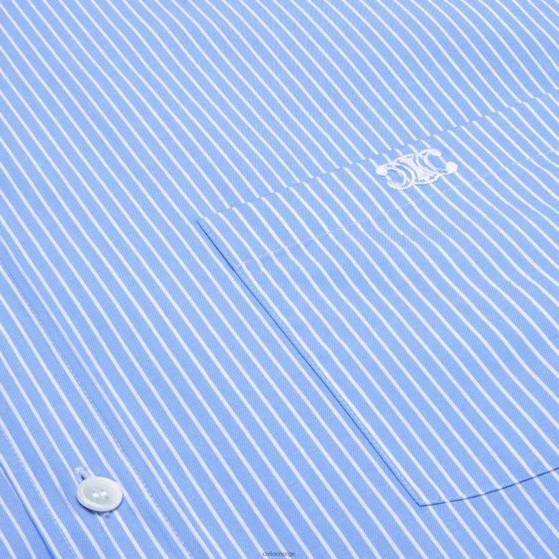 CELINE kvinner cropped skjorte i stripete bomullspoplin V0PT6835 klær ciel/blanc