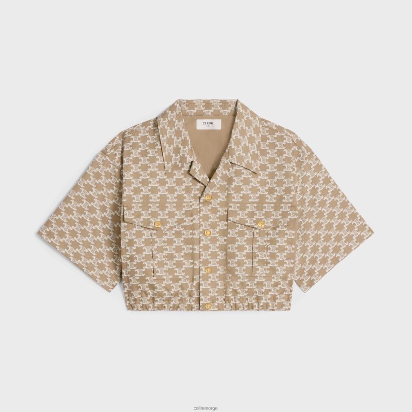 CELINE kvinner cropped skjorte i teknisk bomull V0PT6639 klær off white/beige