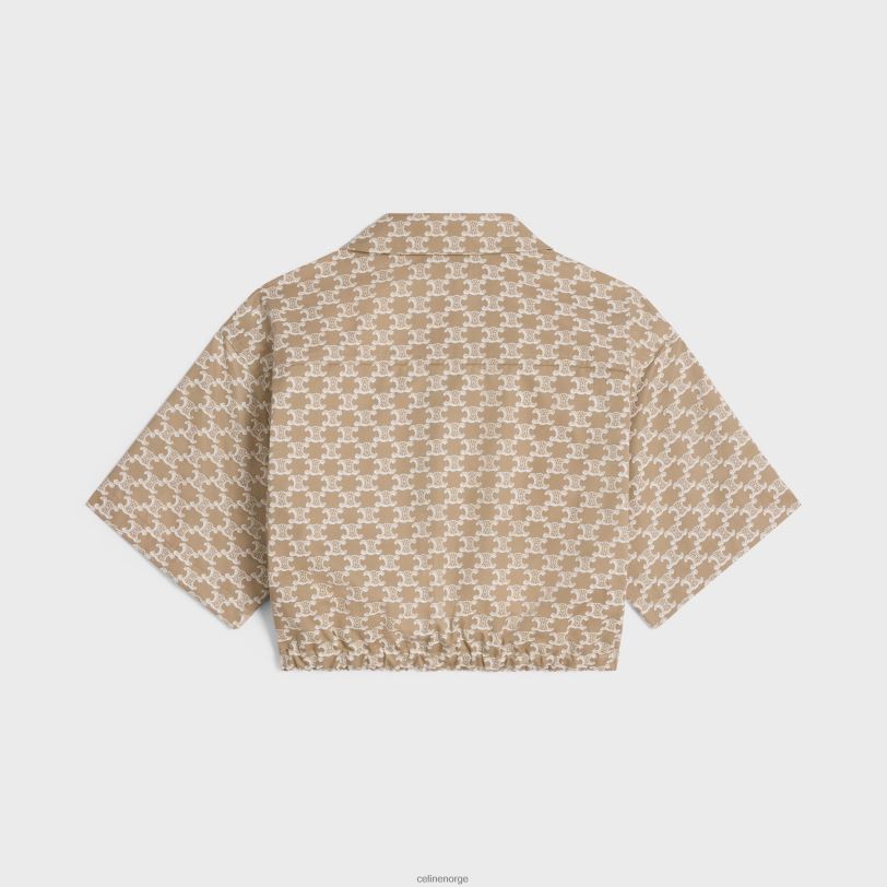 CELINE kvinner cropped skjorte i teknisk bomull V0PT6639 klær off white/beige
