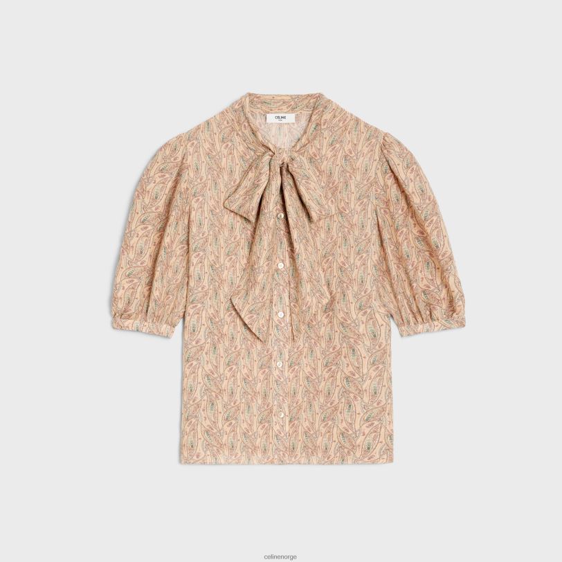 CELINE kvinner lavalliere bluse i viskose georgette V0PT6843 klær craie/abricot/bleu