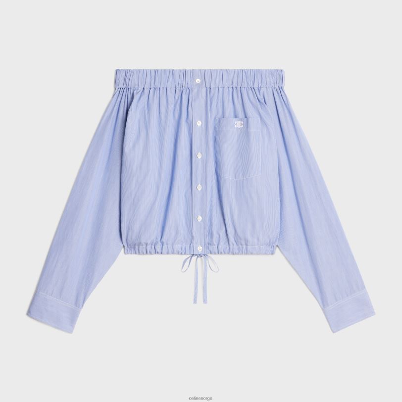 CELINE kvinner off-the-shoulder skjorte i bomullspoplin V0PT6845 klær blanc/marin
