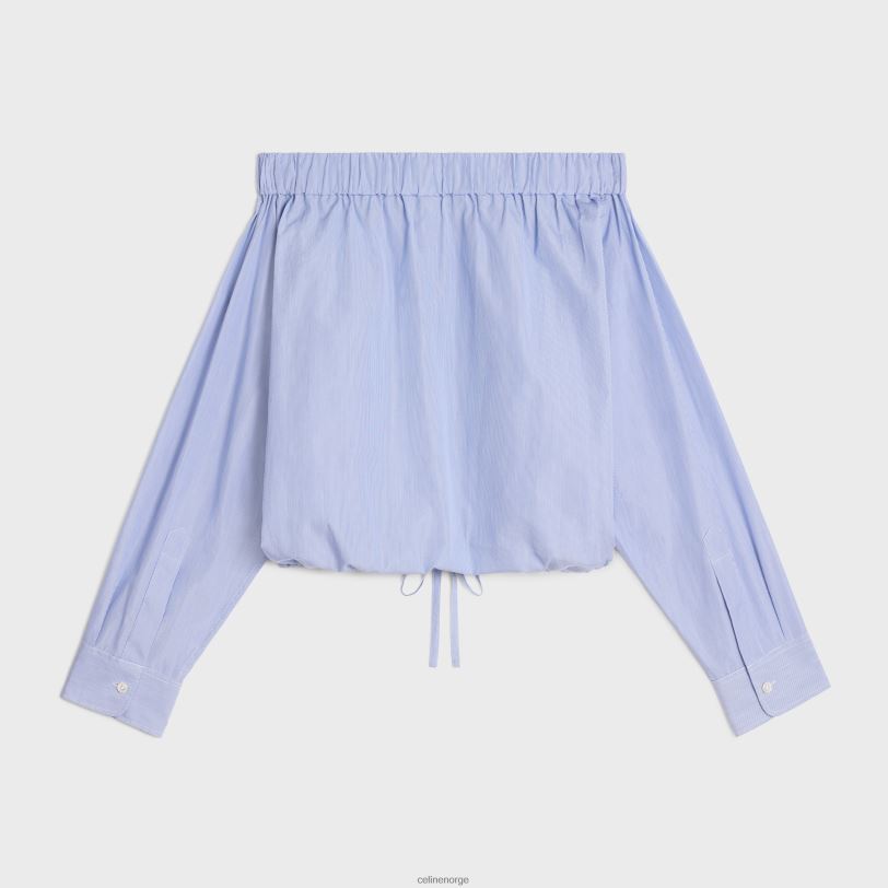 CELINE kvinner off-the-shoulder skjorte i bomullspoplin V0PT6845 klær blanc/marin
