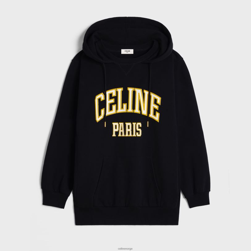 CELINE kvinner oversized hettegenser i bomullsfleece V0PT6669 klær svart/gul/hvit