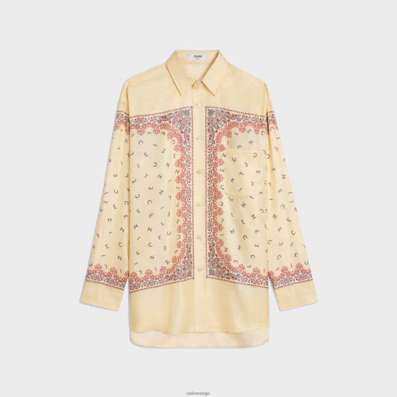 CELINE kvinner oversized skjorte i silketwill V0PT6831 klær jaune/rouge/bleu