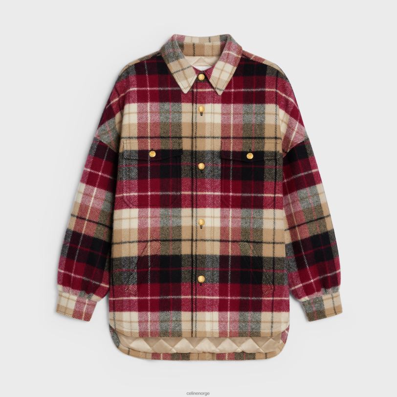 CELINE kvinner overskjorte i rutete ull V0PT6731 klær kamel/noir/bordeaux