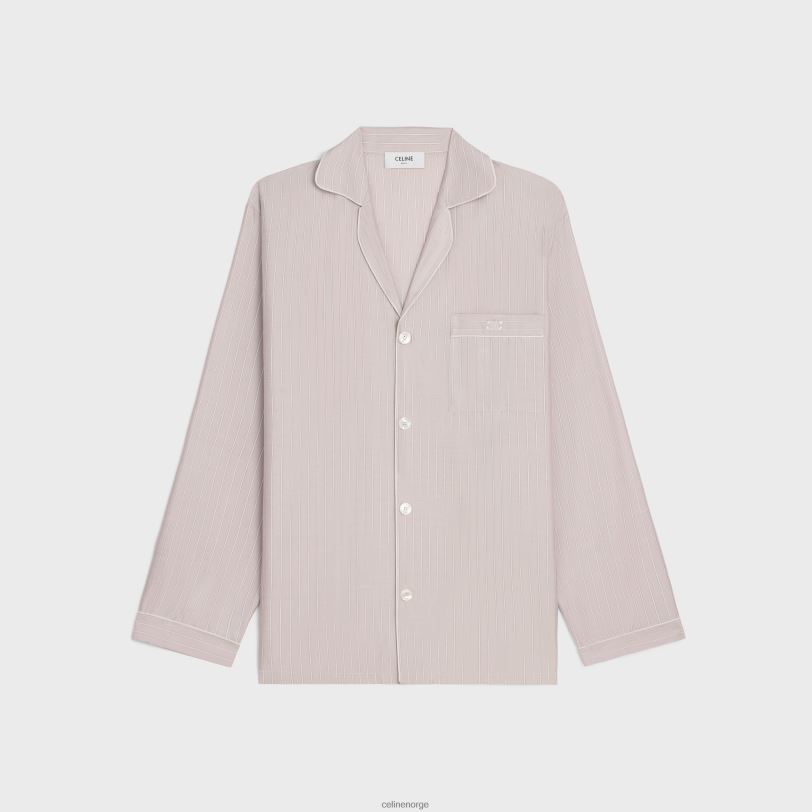 CELINE kvinner pyjamasskjorte i stripet silke V0PT6681 klær rose clair/craie
