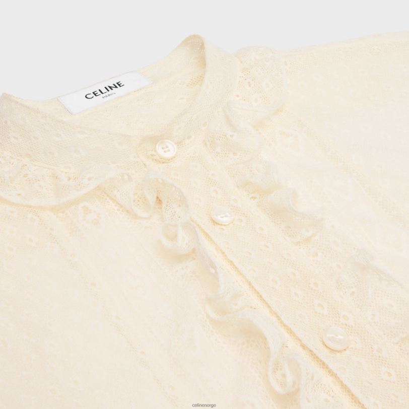 CELINE kvinner romy cropped skjorte i blonder og bomull V0PT6579 klær krem