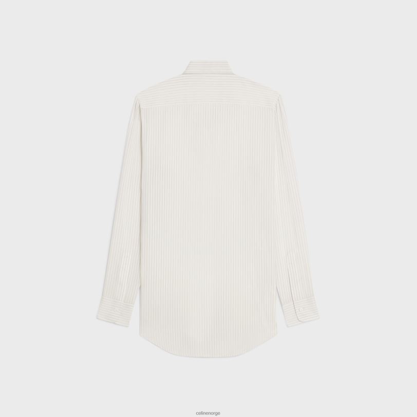 CELINE kvinner romy lavalliere skjorte i stripet silke V0PT6830 klær craie/gris clair