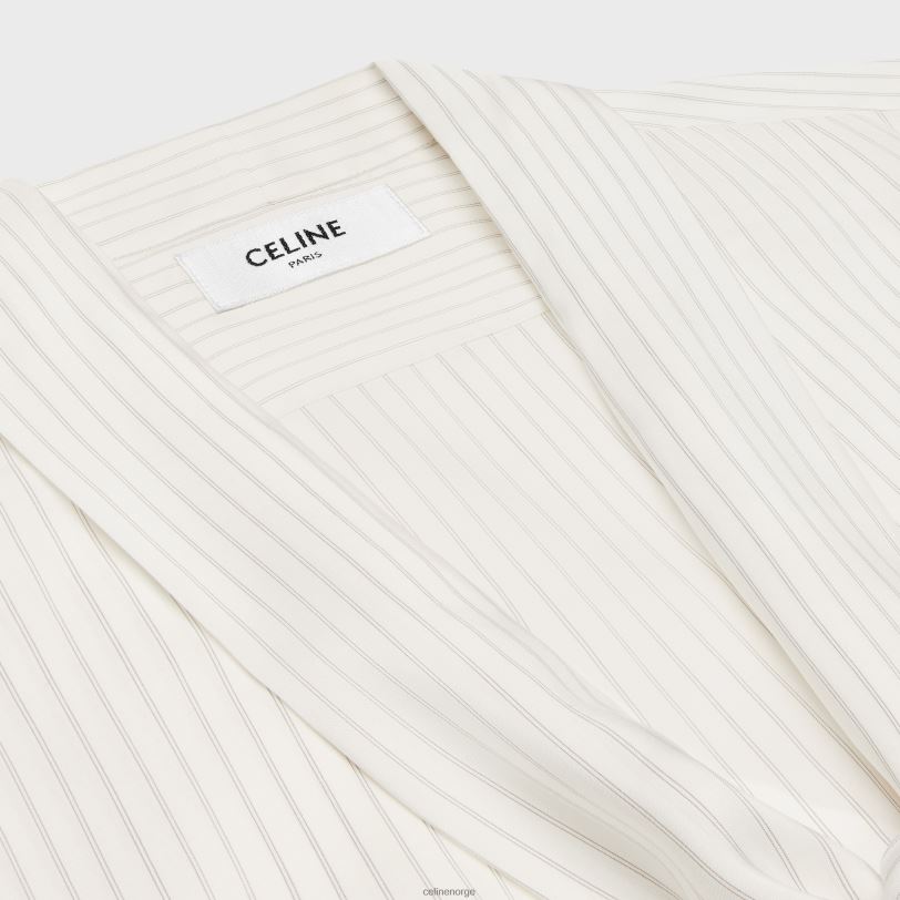 CELINE kvinner romy lavalliere skjorte i stripet silke V0PT6830 klær craie/gris clair