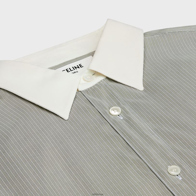 CELINE kvinner romy-skjorte i stripet silke V0PT6836 klær gris clair/craie/antrasitt