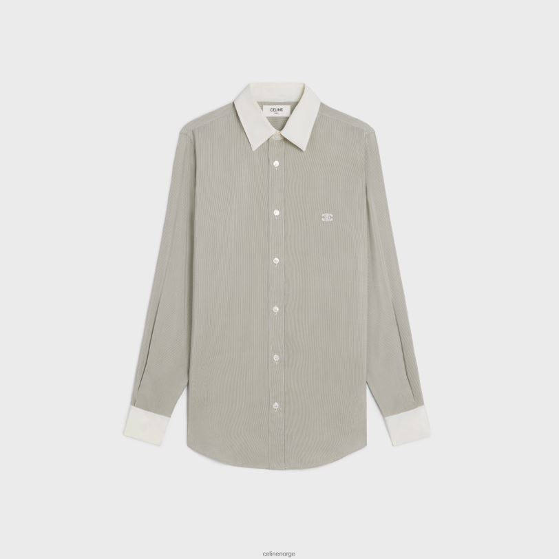 CELINE kvinner romy-skjorte i stripet silke V0PT6837 klær craie/noir