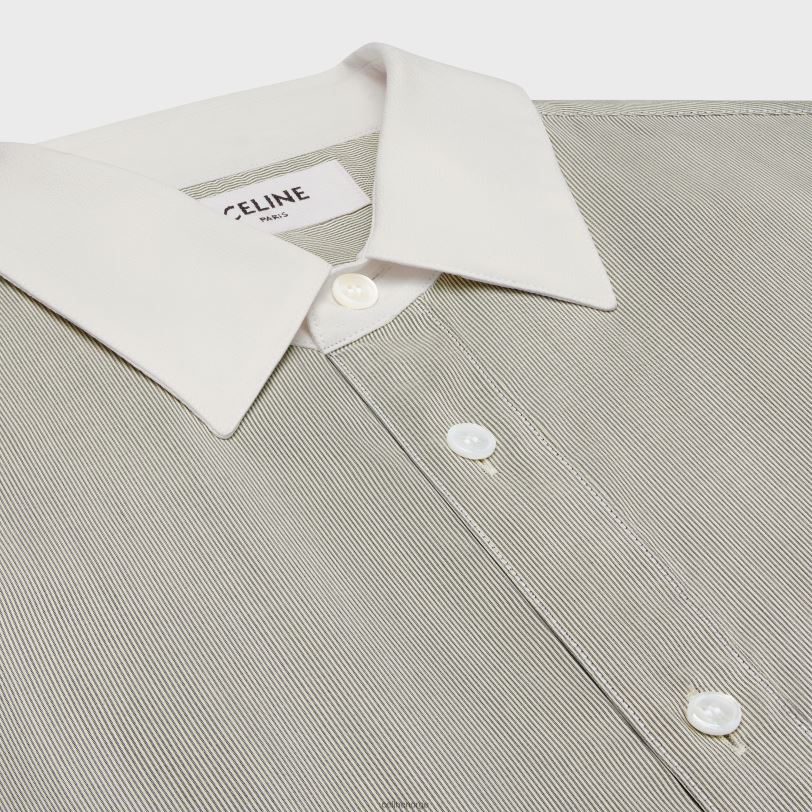 CELINE kvinner romy-skjorte i stripet silke V0PT6837 klær craie/noir