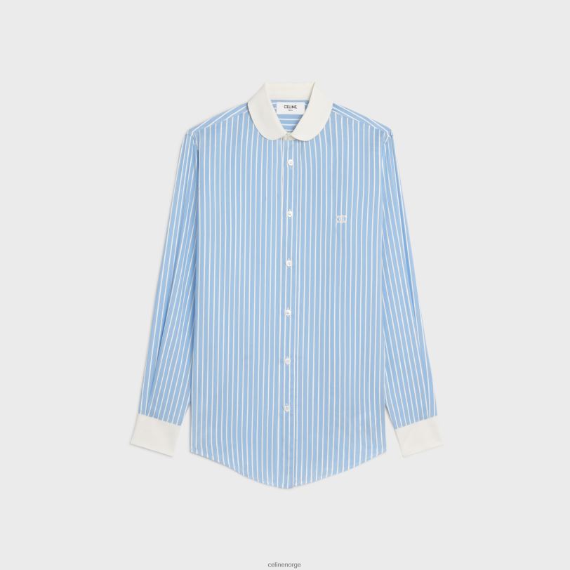 CELINE kvinner romy-skjorte i stripet silke V0PT6838 klær bleu/craie