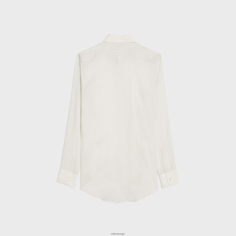 CELINE kvinner romy-skjorte i stripet silke V0PT6839 klær craie/gris clair