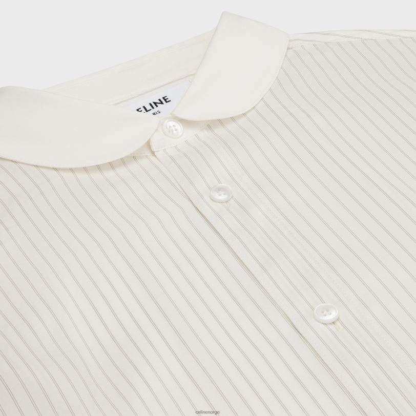CELINE kvinner romy-skjorte i stripet silke V0PT6839 klær craie/gris clair
