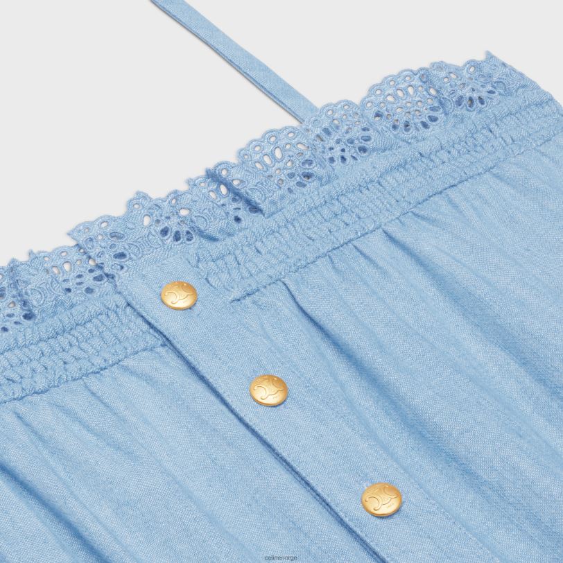 CELINE kvinner smocket lekedress i vasket chambray V0PT6890 klær marine/denimblå