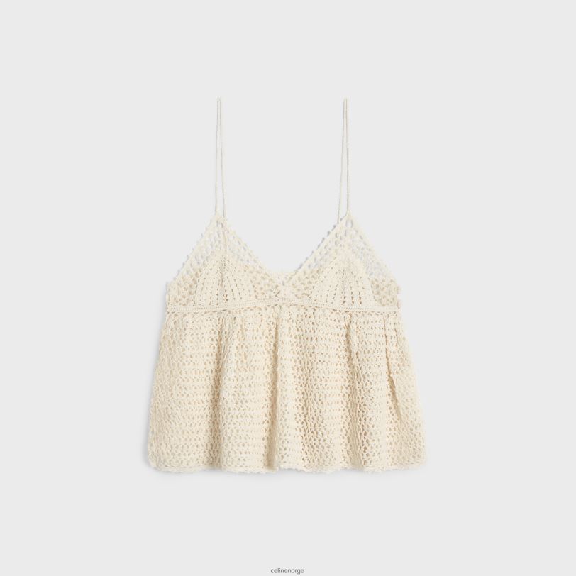 CELINE kvinner topp med tynne stropper i heklet bomull V0PT6642 klær off white