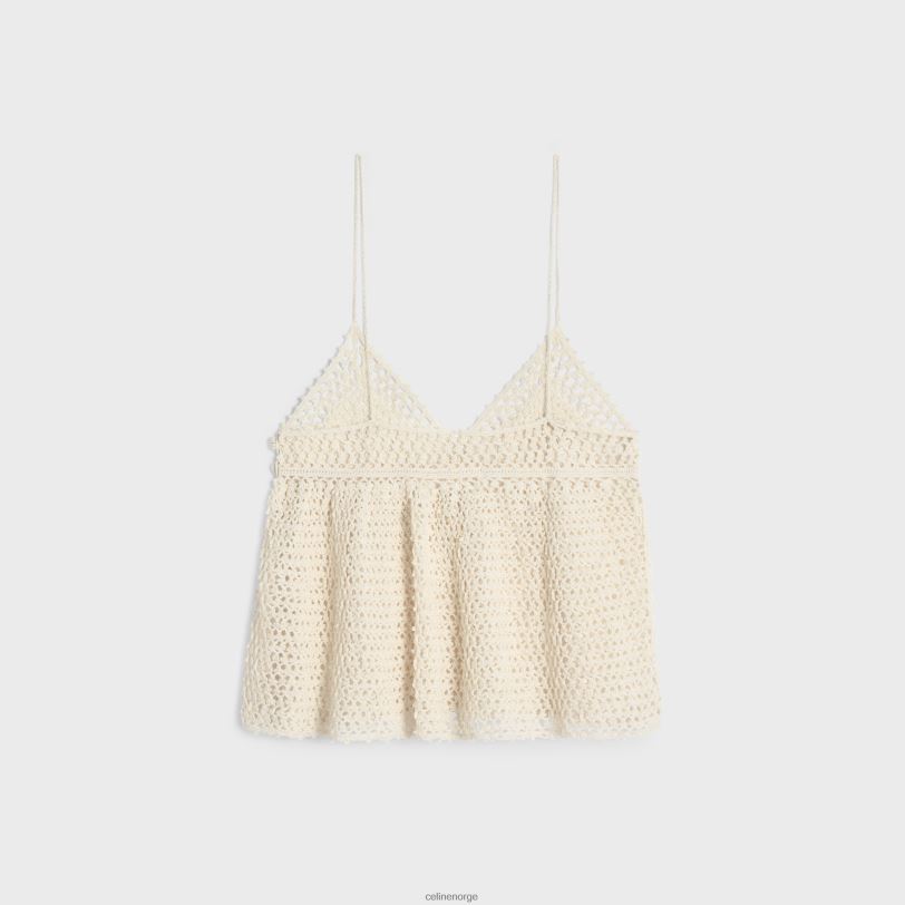 CELINE kvinner topp med tynne stropper i heklet bomull V0PT6642 klær off white