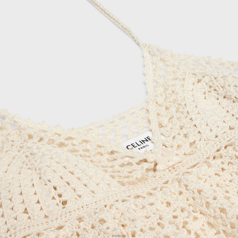 CELINE kvinner topp med tynne stropper i heklet bomull V0PT6642 klær off white