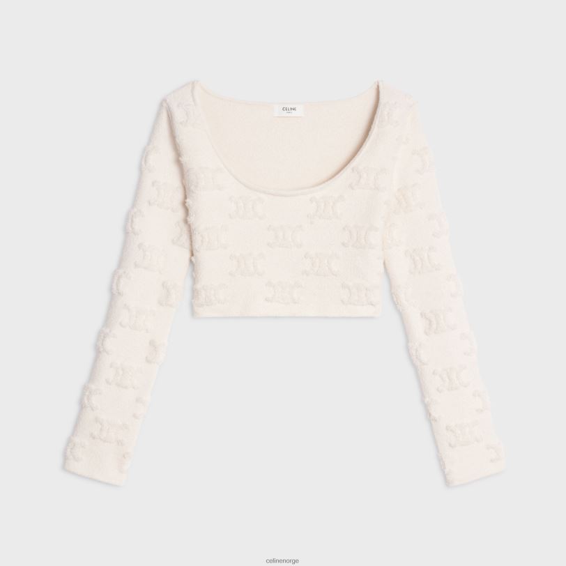 CELINE kvinner triomphe crop topp i bomullsboucle V0PT6848 klær off white