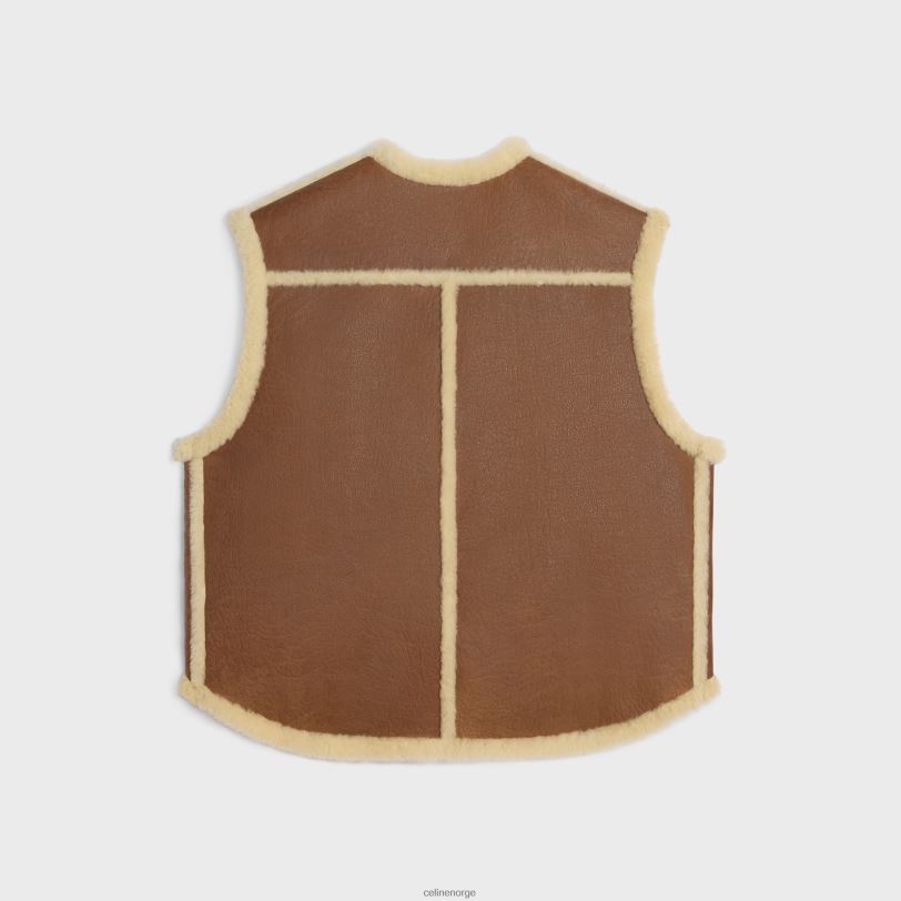 CELINE kvinner vintage-finish vest i shearling V0PT6626 klær brun/krem