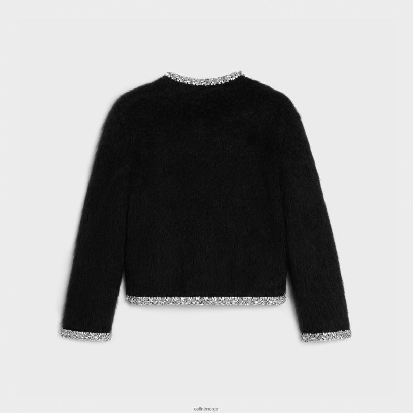 CELINE kvinner brodert cardigan i børstet mohair V0PT6616 klær svart