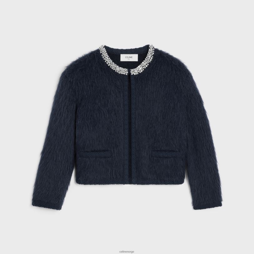 CELINE kvinner brodert cardigan i børstet mohair V0PT6617 klær blå