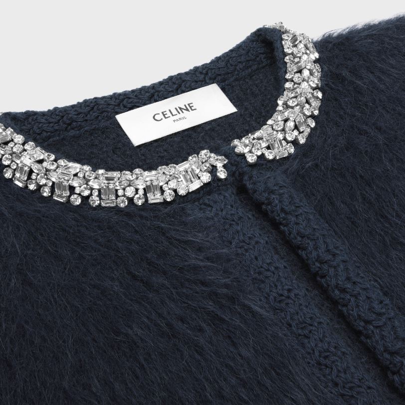 CELINE kvinner brodert cardigan i børstet mohair V0PT6617 klær blå