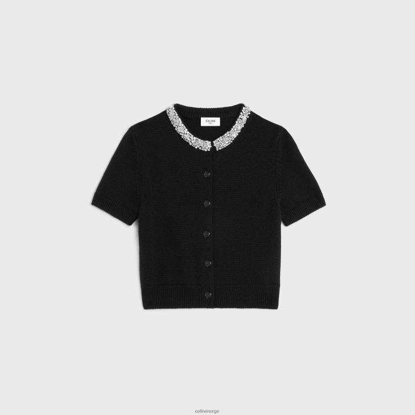 CELINE kvinner brodert cropped cardigan i kashmir V0PT6768 klær svart