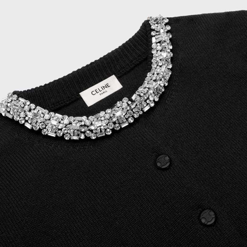 CELINE kvinner brodert cropped cardigan i kashmir V0PT6768 klær svart