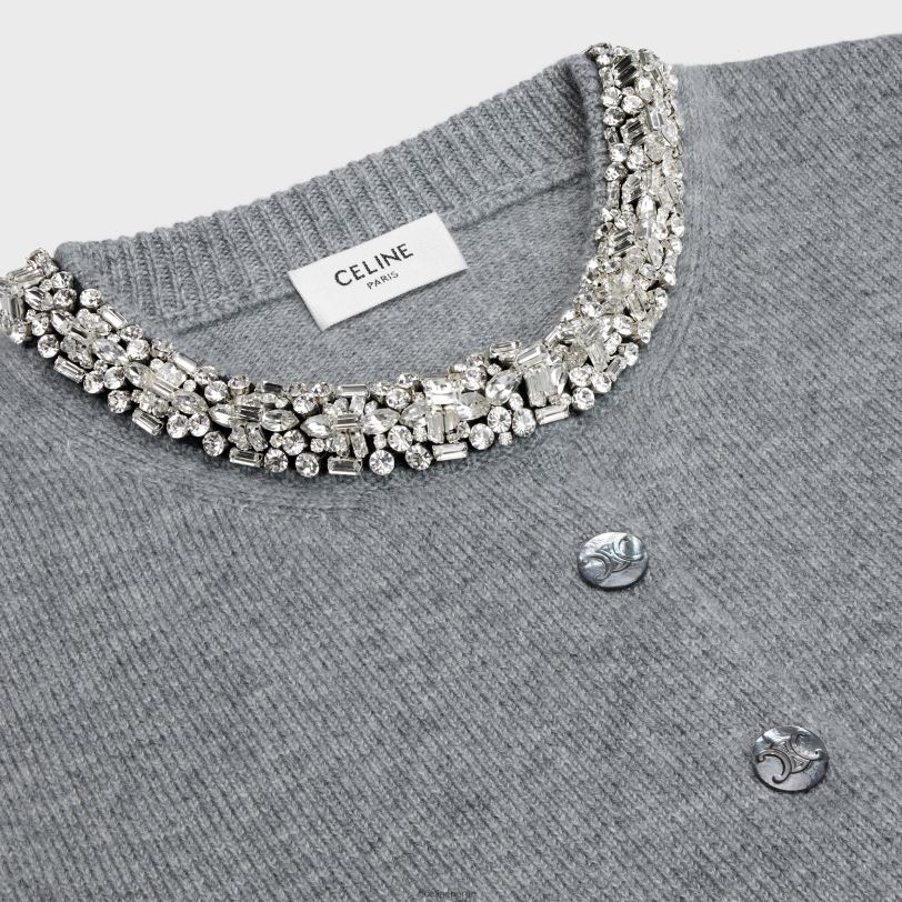 CELINE kvinner brodert cropped cardigan i kashmir V0PT6769 klær mellomgrå