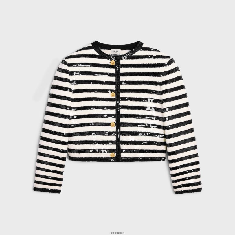 CELINE kvinner brodert mariniere cardigan i ull V0PT6569 klær ecru/svart