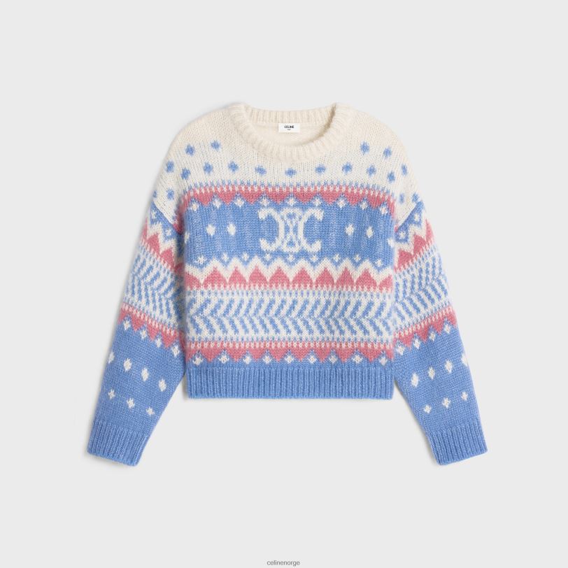 CELINE kvinner crew neck-genser i fair isle mohair & silke V0PT6606 klær lyse blå